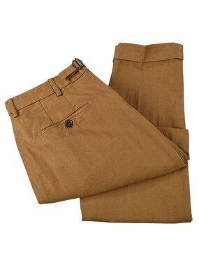 BERWICH Camel CLOCHARD Flat Front Cotton Linen Stretch Dress Pants 54 Italy NWT
